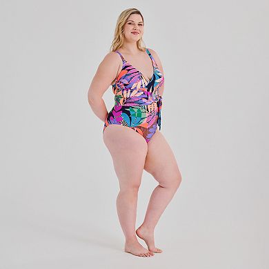 Plus Size Freshwater Sash Crossover One-Piece Swimsuit