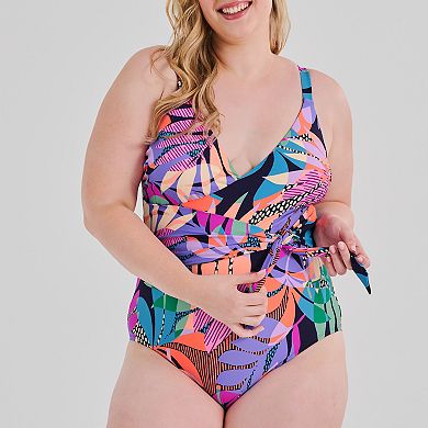 Plus Size Freshwater Sash Crossover One-Piece Swimsuit