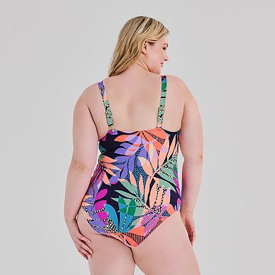 Plus Size Freshwater Sash Crossover One-Piece Swimsuit