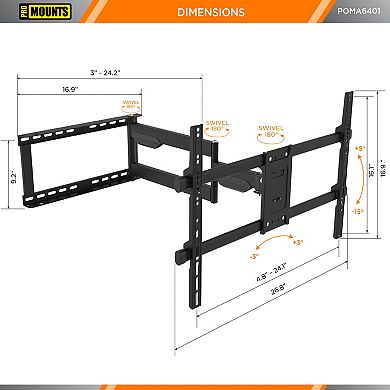 ProMounts Full Motion Indoor and Outdoor TV Wall Mount For Tvs 32" - 75" Up To 132 lbs
