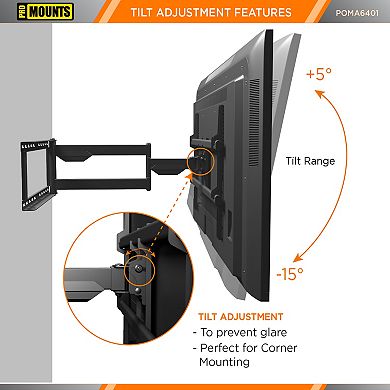 ProMounts Full Motion Indoor and Outdoor TV Wall Mount For Tvs 32" - 75" Up To 132 lbs