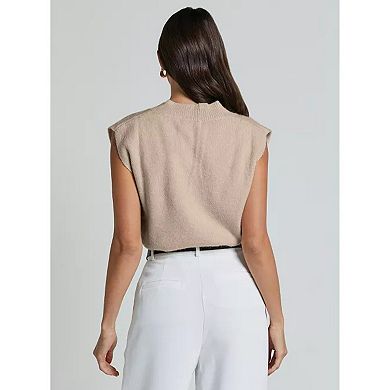 Womens V Neck Vest Trendy Cap Sleeve Sweater Winter Pullover Sleeveless Knit Tops