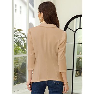 Women's Business Blazer 3/4 Sleeve Dressy Open Front Work Office Cardigan Cropped Suit Jacket