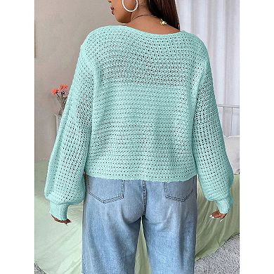 Women's Plus Size Cardigan Hollow Out Open Knit Sweater Ladies Fall Front Tie Shrug