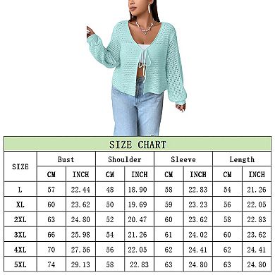 Women's Plus Size Cardigan Hollow Out Open Knit Sweater Ladies Fall Front Tie Shrug