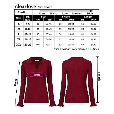 Womens V Neck Long Sleeve Polo Sweaters Fall Knit Pullover Jumper Tops Ruffle Casual Knitwear