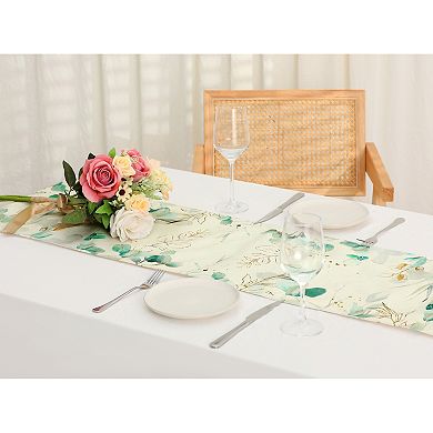 Green Leaf Farmhouse Burlap Kitchen Table Runner 13x71 Inches 1pc 13" X 71"
