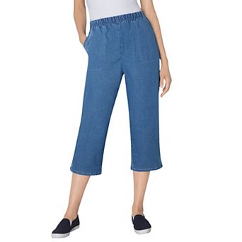 Woman Within Plus Size Petite Fineline Stretch Denim Pull-On Capri Jeans