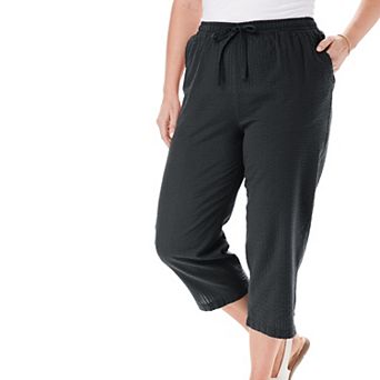 Woman Within Plus Size Seersucker Pull-On Elastic-Waist Capri Pants
