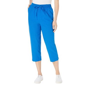 Woman Within Plus Size Seersucker Pull-On Elastic-Waist Capri Pants