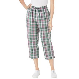 Woman Within Plus Size Seersucker Pull-On Elastic-Waist Capri Pants