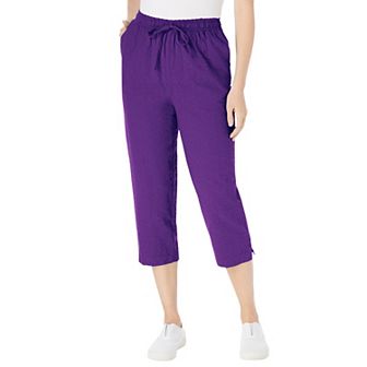 Woman Within Plus Size Seersucker Pull-On Elastic-Waist Capri Pants