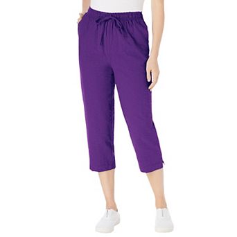 Woman Within Plus Size Seersucker Pull-On Elastic-Waist Capri Pants