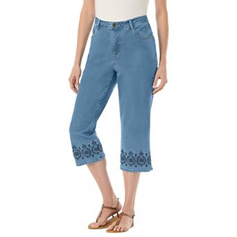 Woman Within Plus Size Petite Stretch Denim Five-Pocket Capri Jeans