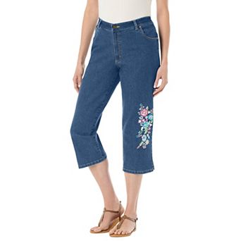 Woman Within Plus Size Petite Stretch Denim Five-Pocket Capri Jeans