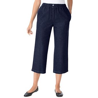 Woman Within Plus Size Petite 7-Day Elastic-Waist Pull-On Cotton Denim Capri Jeans