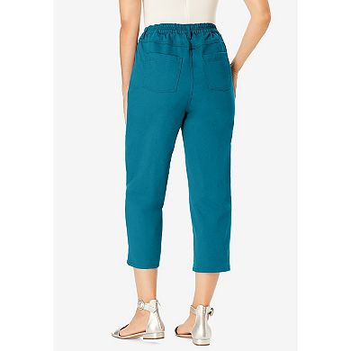 Woman Within Plus Size Perfect 5-Pocket Back-Elastic Denim Capri