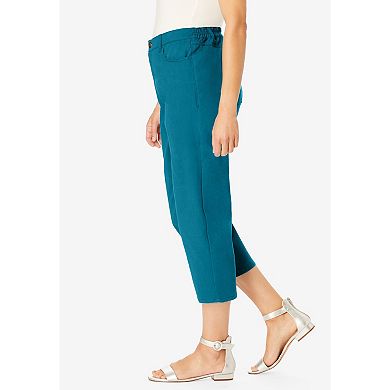 Woman Within Plus Size Perfect 5-Pocket Back-Elastic Denim Capri