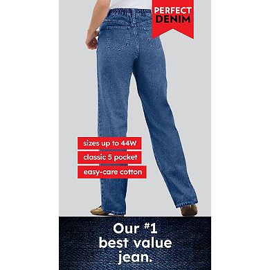 Woman Within Plus Size Perfect 5-Pocket Back-Elastic Denim Capri
