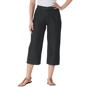 Woman Within Plus Size Perfect 5-Pocket Back-Elastic Denim Capri