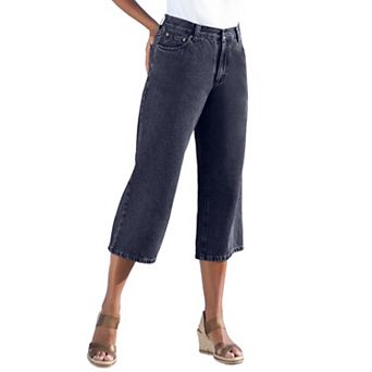 Woman Within Plus Size Perfect 5-Pocket Back-Elastic Denim Capri