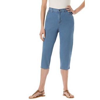 Woman Within Plus Size Perfect 5-Pocket Back-Elastic Denim Capri