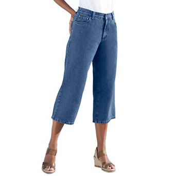 Woman Within Plus Size Perfect 5-Pocket Back-Elastic Denim Capri