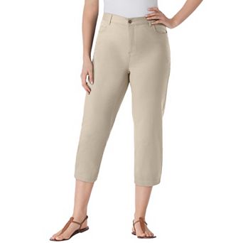 Woman Within Plus Size Perfect 5-Pocket Back-Elastic Denim Capri