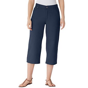 Woman Within Plus Size Perfect 5-Pocket Back-Elastic Denim Capri