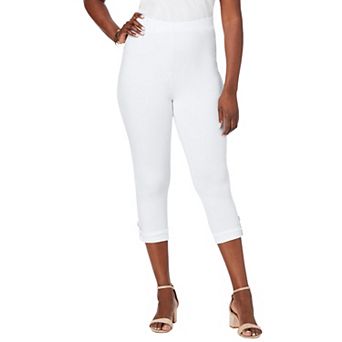 Jessica London Women's Plus Size Stretch Cotton Cuff-button Capri Legging
