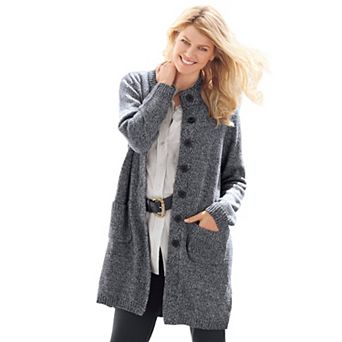 Woman Within Plus Size Marled Sweater Jacket