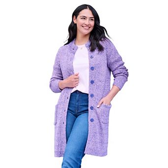 Woman Within Plus Size Marled Button Front Cardigan