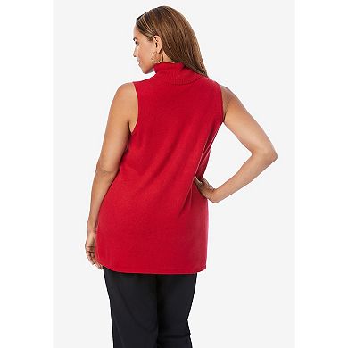 Jessica London Women's Plus Size Cotton Cashmere Sleeveless Turtleneck Shell