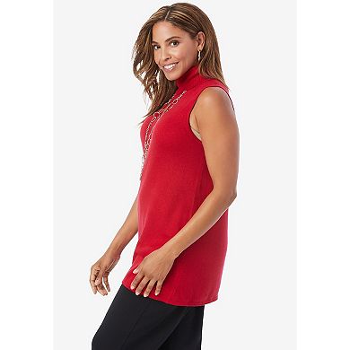 Jessica London Women's Plus Size Carefree Cashmere Sleeveless Turtleneck Shell