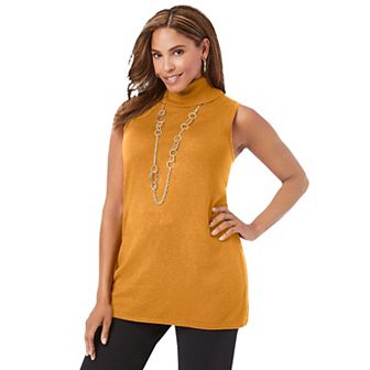 Jessica London Women's Plus Size Cotton Cashmere Sleeveless Turtleneck Shell