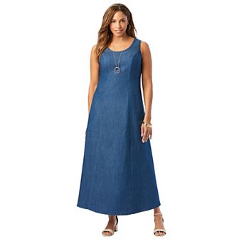 Jessica London Women's Plus Size Denim Maxi Dress