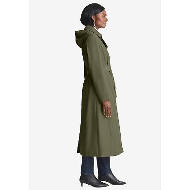 Jessica London Women's Plus Size Double Breasted Long Trench Raincoat