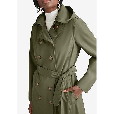 Jessica London Women's Plus Size Double Breasted Long Trench Raincoat