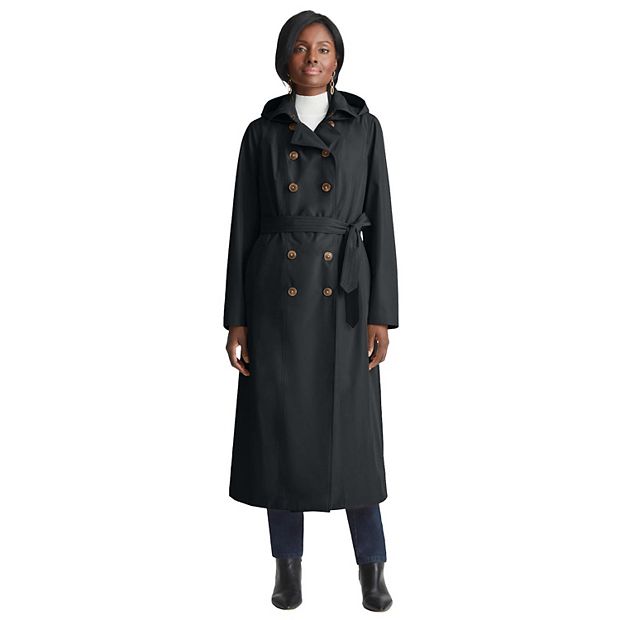 Jessica London Women's Plus Size Double-Breasted Long Trench Raincoat
