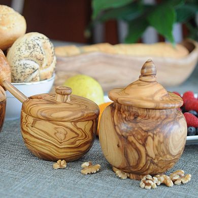 Olive Wood Acorn Sugar Bowl, Large
