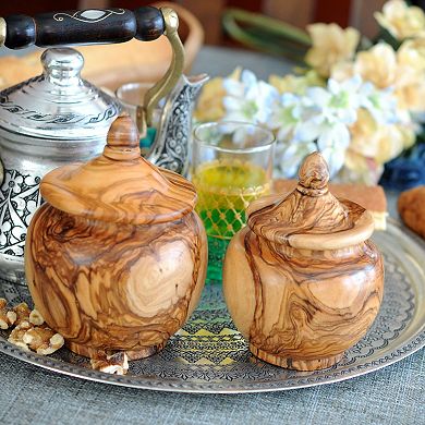 Olive Wood Acorn Sugar Bowl, Large