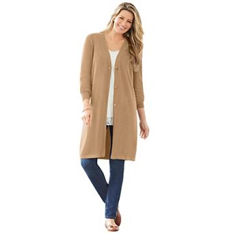 Woman Within Plus Size Perfect Cotton Duster Sweater