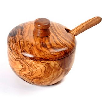 Olive Wood Sugar Bowl W/ Spoon