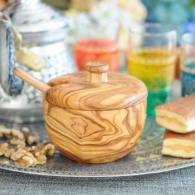 Olive Wood Sugar Bowl W/ Spoon