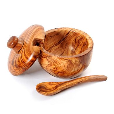 Olive Wood Sugar Bowl W/ Spoon
