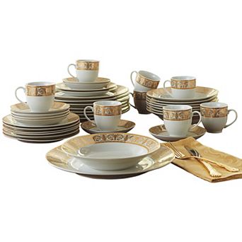 Brylanehome Medici 40 pc Golden Porcelain Dinnerware Set