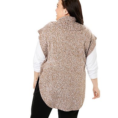 Woman Within Plus Size Marled Knit Cowl Neck Poncho