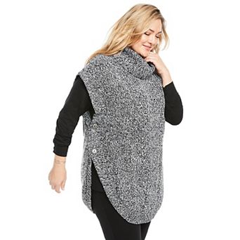Woman Within Plus Size Marled Knit Cowl Neck Poncho