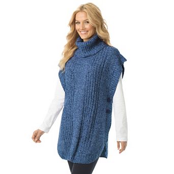 Woman Within Plus Size Marled Knit Cowl Neck Poncho