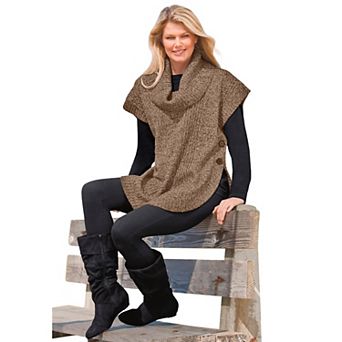 Woman Within Plus Size Marled Knit Cowl Neck Poncho